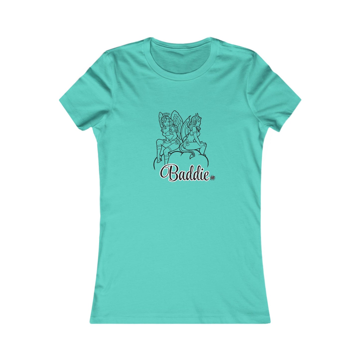 Baddies Women's Favorite Tee — Slim-Fit Ribbed Collar Graphic Tee