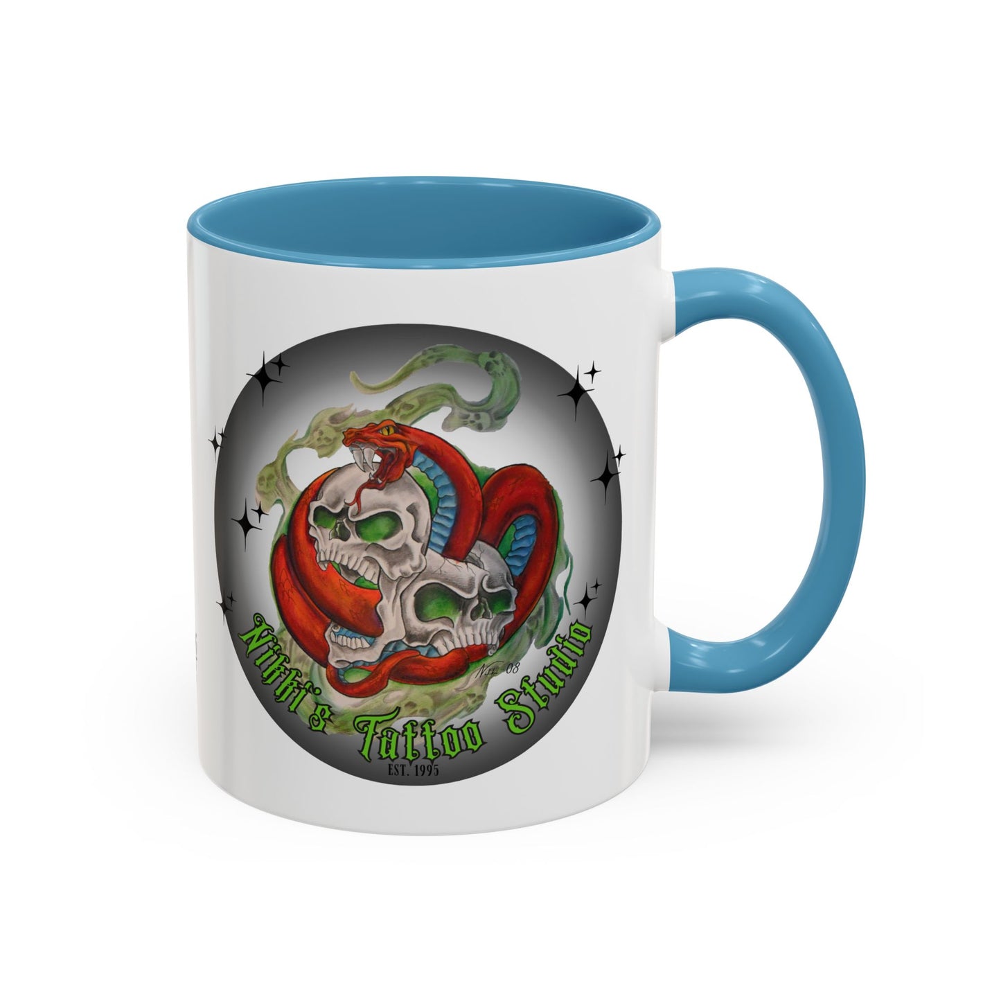 Nikki's Tattoo Studio Collection - Skull and Red Snake Logo, Coffee Mug