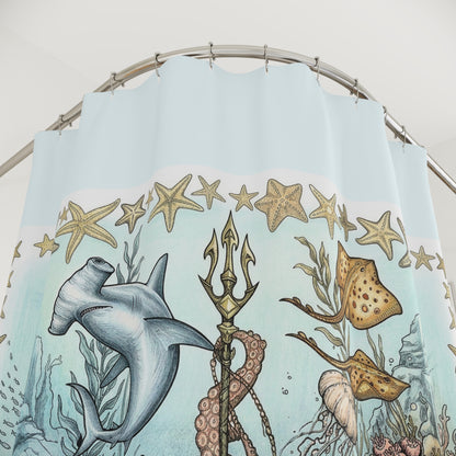 Ocean Tattoo Underwater Journey Shower Curtain — Nautical Bathroom Art