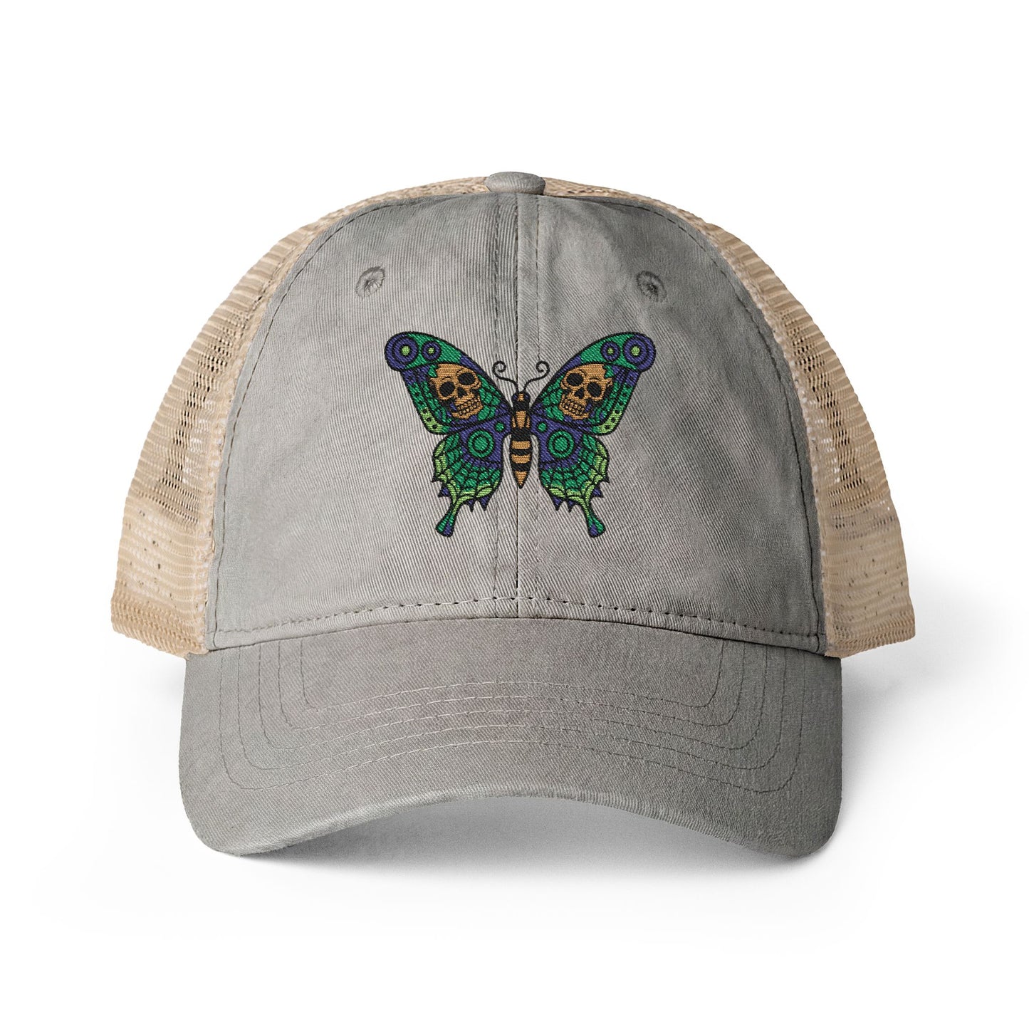 Butterfly Skulled Wings - Hat — Blue Graphic 'Quiet Promise' Women's Washed Mesh-Back Cap