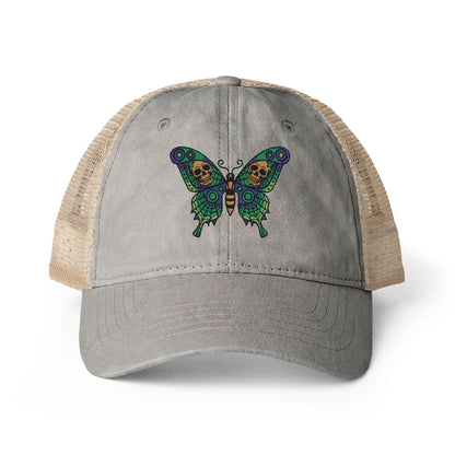 Butterfly Skulled Wings - Hat — Blue Graphic 'Quiet Promise' Women's Washed Mesh-Back Cap