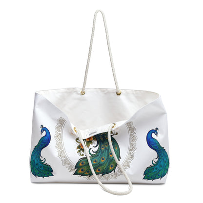 Floral Peacocks - Weekender Bag — Spacious Travel Tote with Elegant Bird Mandala Design