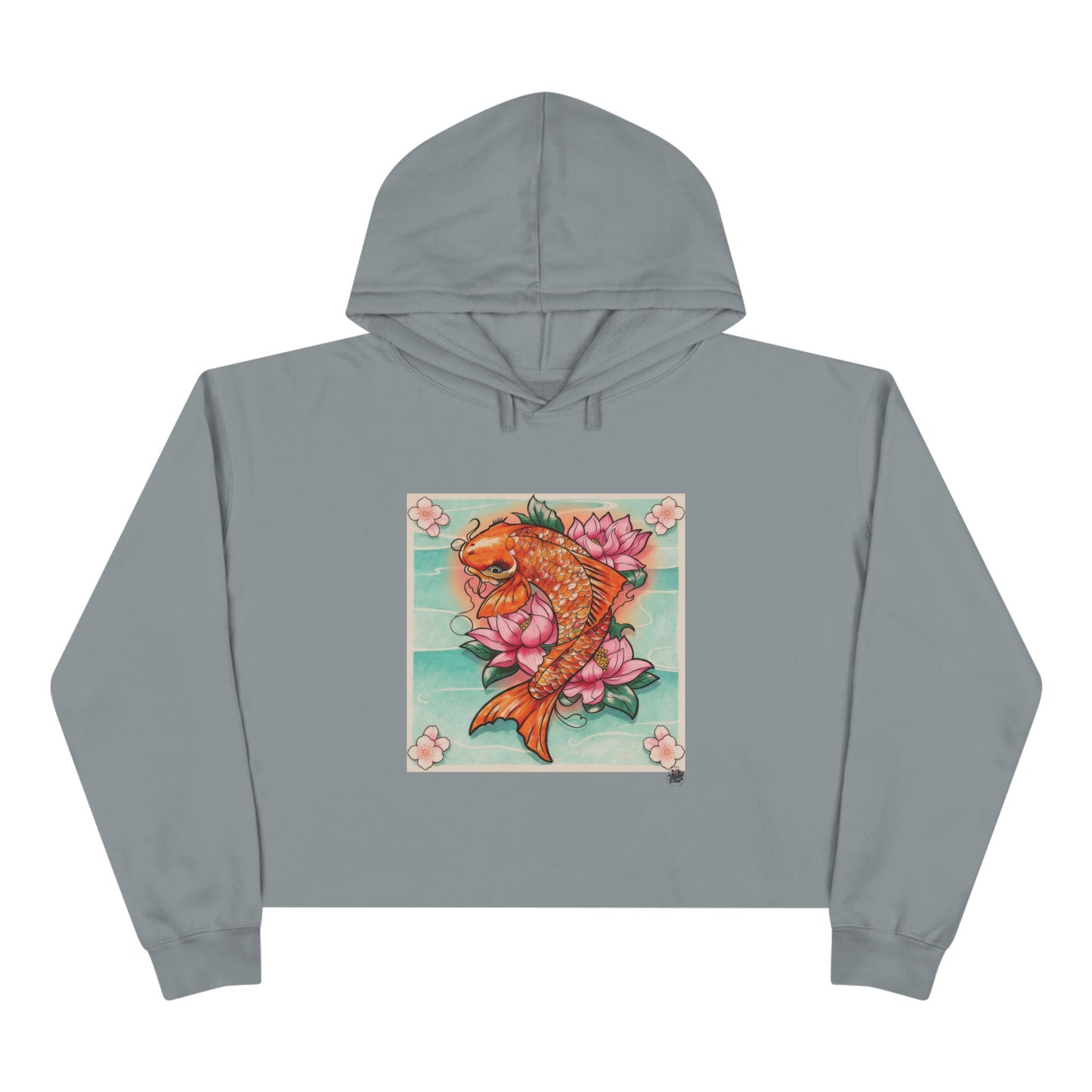 Girly Koi Pink Lotus Tattoo - Storm Crop Hoodie — Original Tattoo Artwork