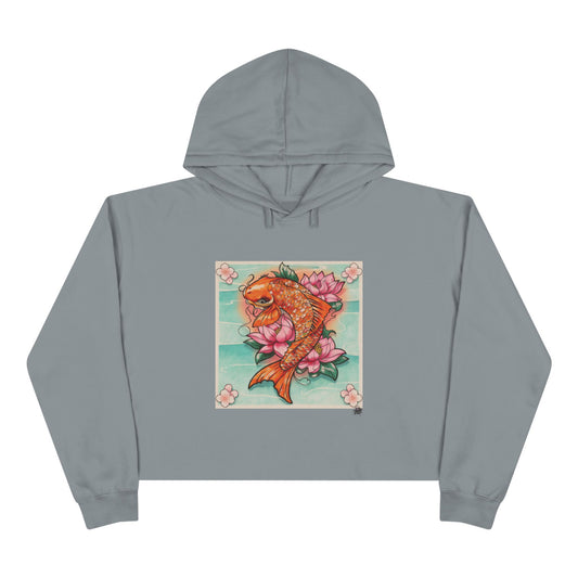 Girly Koi Pink Lotus Tattoo - Storm Crop Hoodie — Original Tattoo Artwork