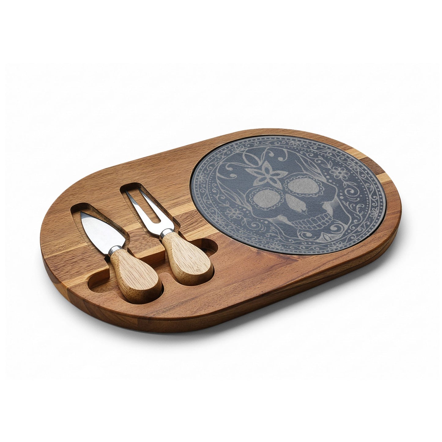 Sugar Skull - Engraved Charcuterie Board — Comes with Fork & Knives