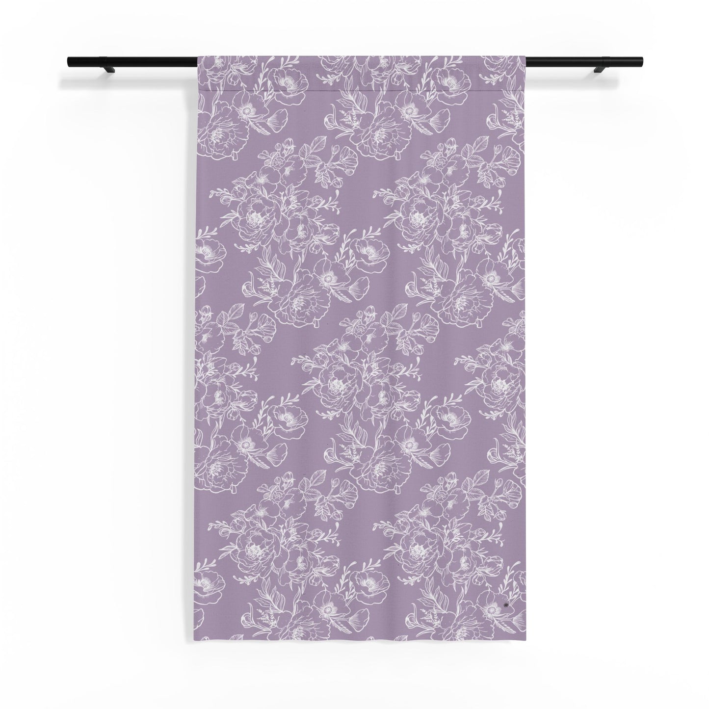 White Peonies on Purple Sheer Curtain, 50" x 84"
