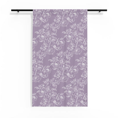 White Peonies on Purple Sheer Curtain, 50" x 84"
