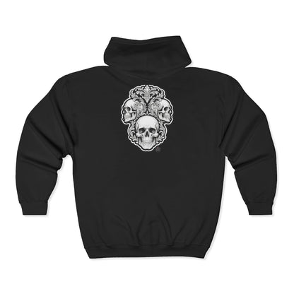 Skull Filigree - Zip-Up Hoodie — Black Graphic Zip Hoodie
