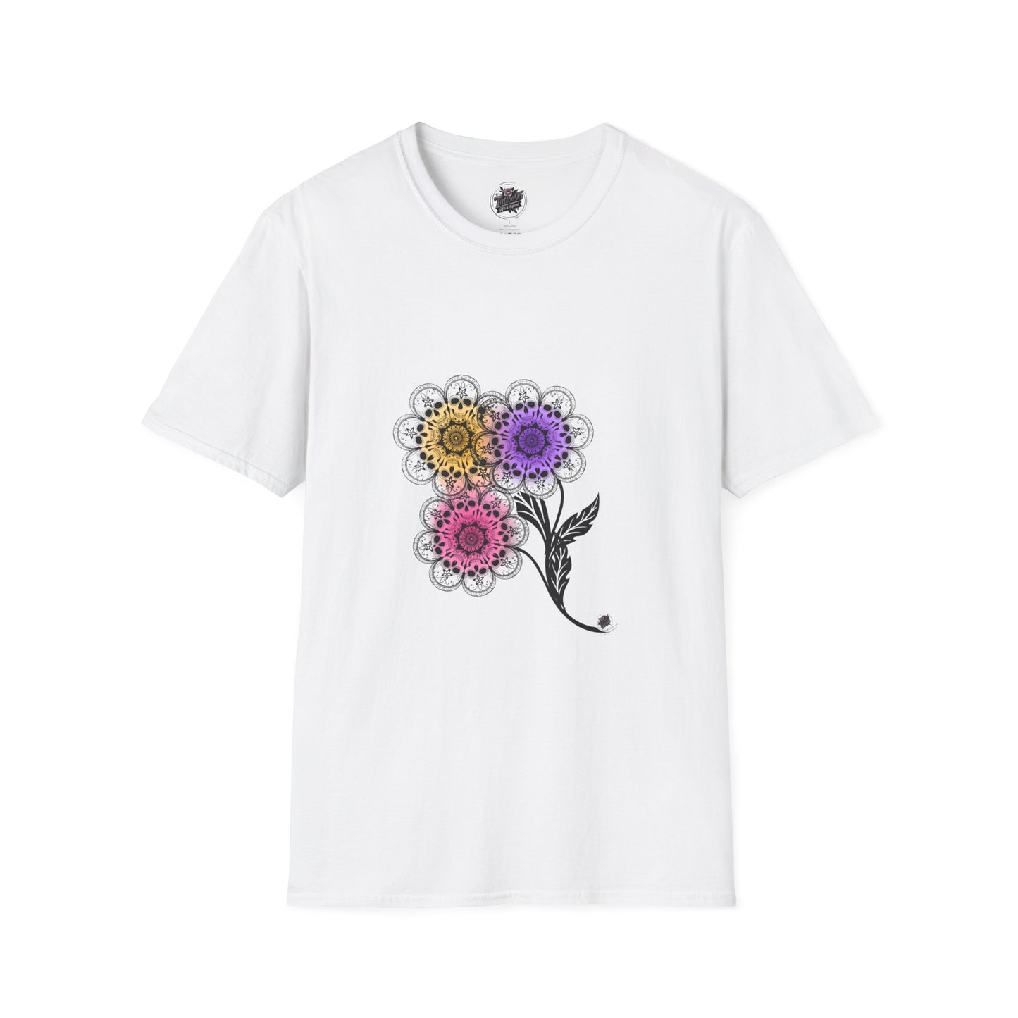 Skull Flower Mandala Trio - Unisex T-Shirt — Sugar Skull Back Medallion