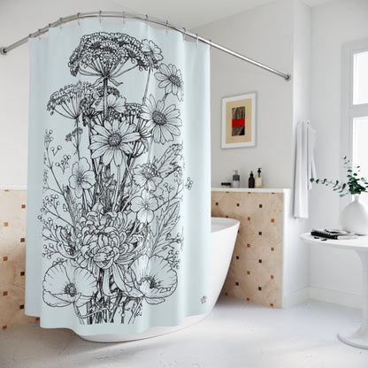 Wildflower Tattoo Artwork Shower Curtain — Floral Art Bathroom Decor