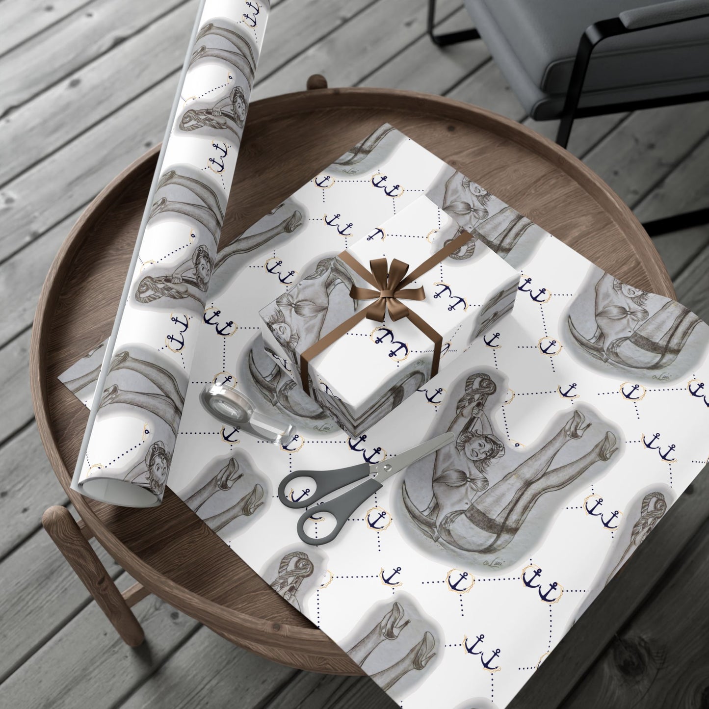 Vintage Sailor Girl Artwork Gift Wrap Paper — Nautical Retro Wrapping Sheets