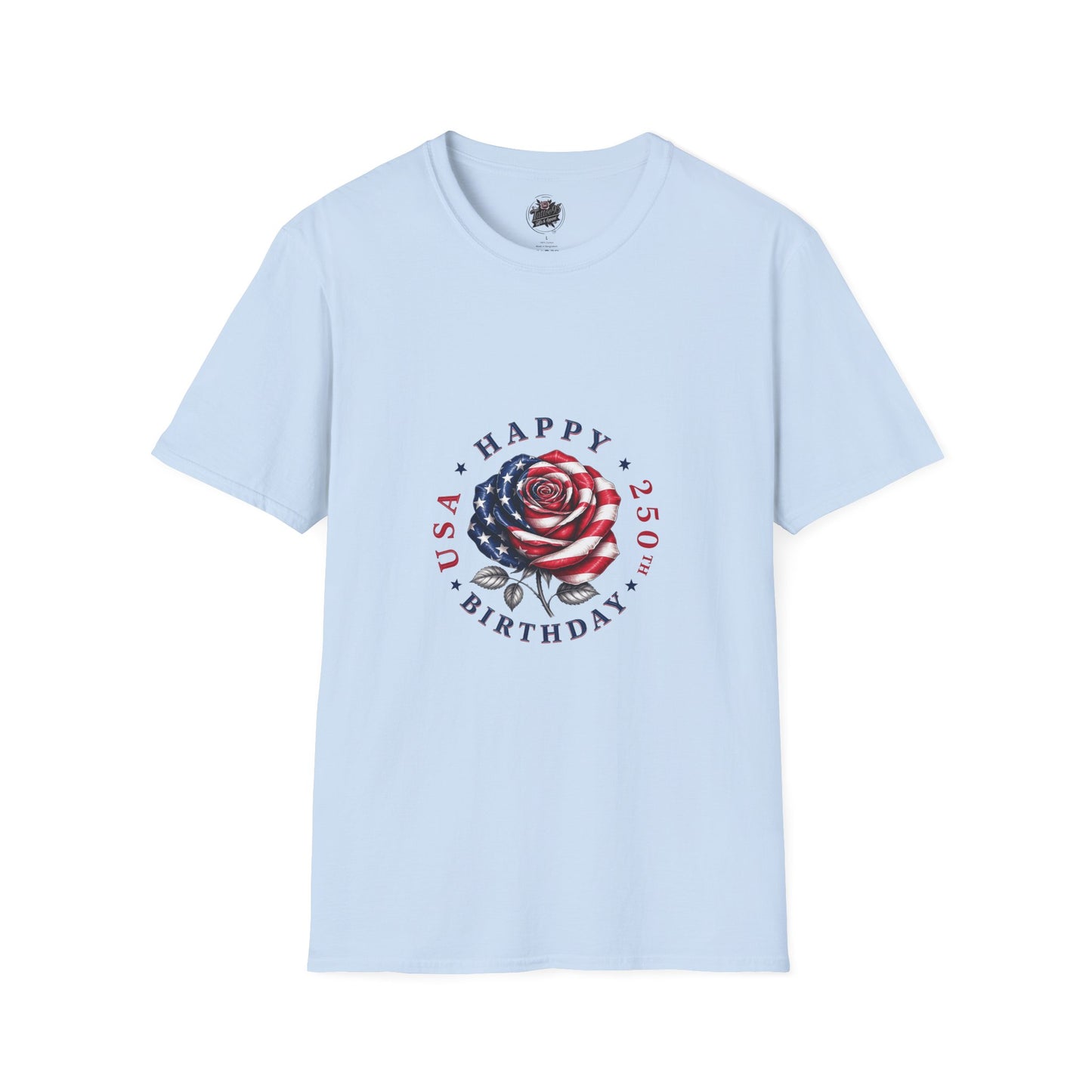 Happy Birthday America Rose Tattoo - Gildan Black T-Shirt — Artistic Portrait Graphic Tee