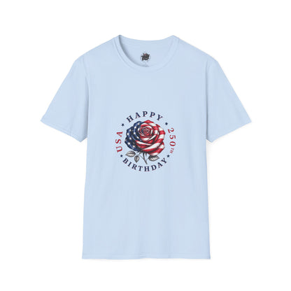 Happy Birthday America Rose Tattoo - Gildan Black T-Shirt — Artistic Portrait Graphic Tee
