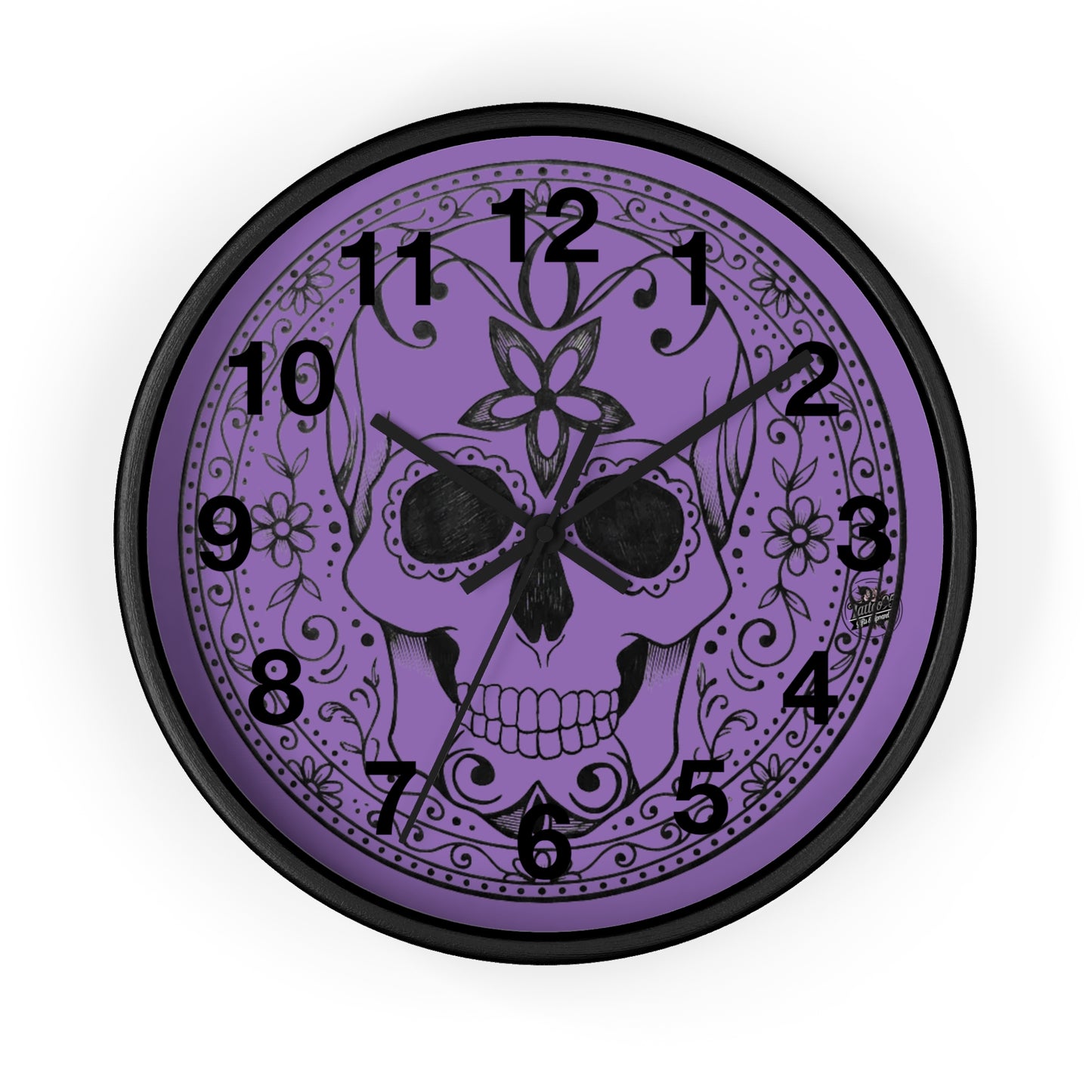 Sugar Skull - Wall Clock — Purple Background (Black or White Base)