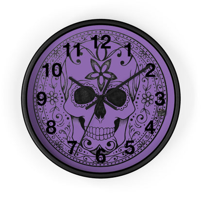 Sugar Skull - Wall Clock — Purple Background (Black or White Base)