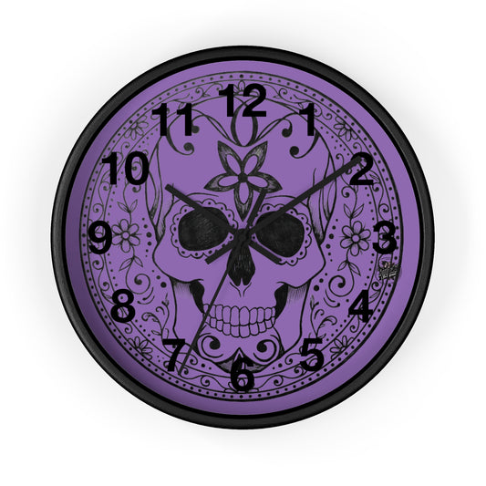 Sugar Skull - Wall Clock — Purple Background (Black or White Base)