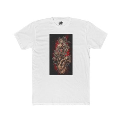 Anatomical Heart Tattoo Sephia w Red Burst - Black/White Crewneck Unisex Tee