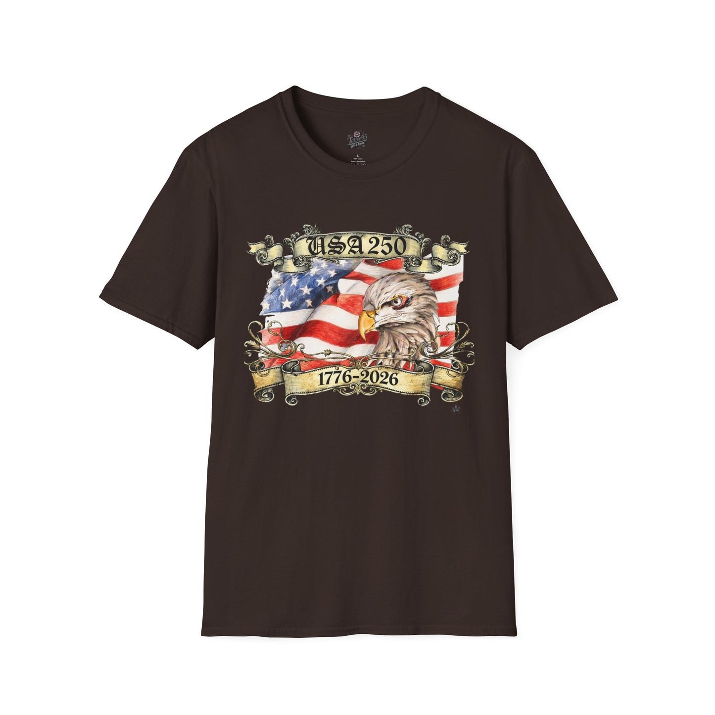 Eagle Tattoo T-Shirt with Flag & Lady Liberty – Happy 250th Birthday USA