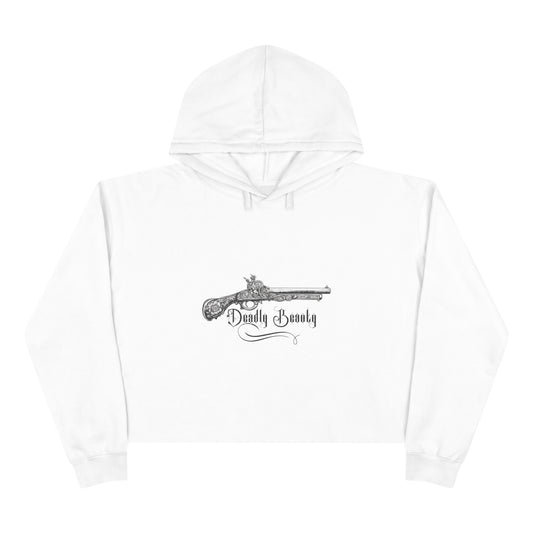 White hoodie with a black graphic design on a white background