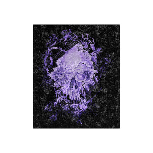 Floral Skull and Dragonfly Tattoo Art (Purple) - Crushed Velvet Blanket