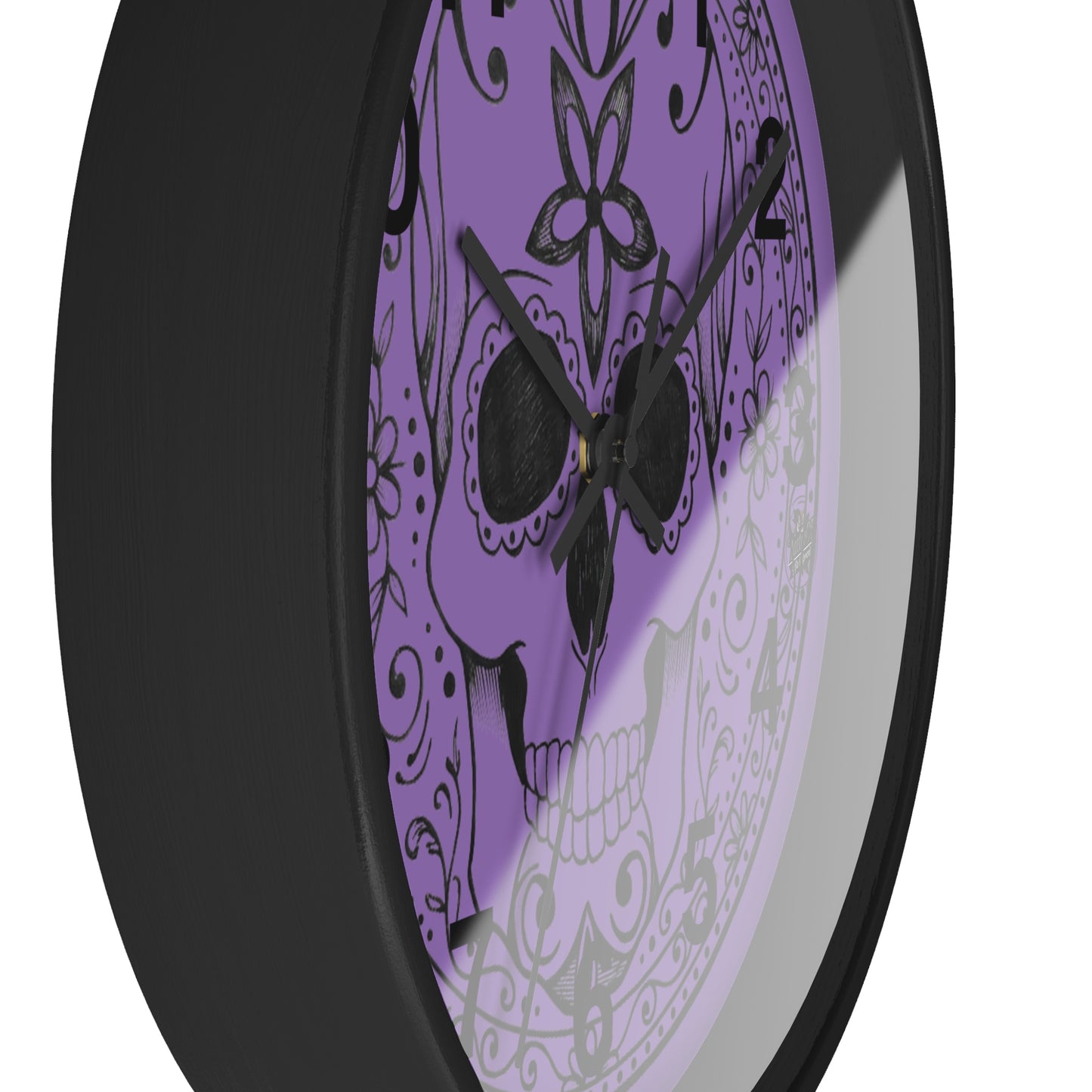 Sugar Skull - Wall Clock — Purple Background (Black or White Base)