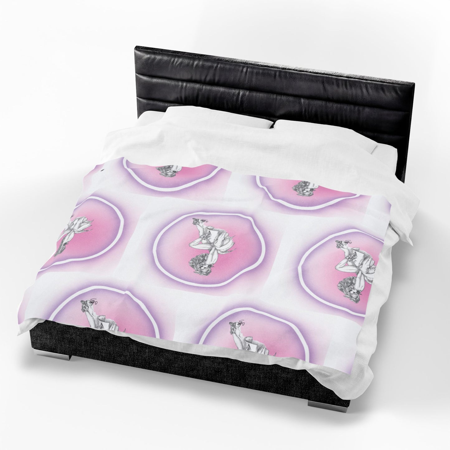 Pretty Bunny Vintage Artwork - Velveteen Plush Blanket — Soft Vintage Bunny Throw for Cozy Nights