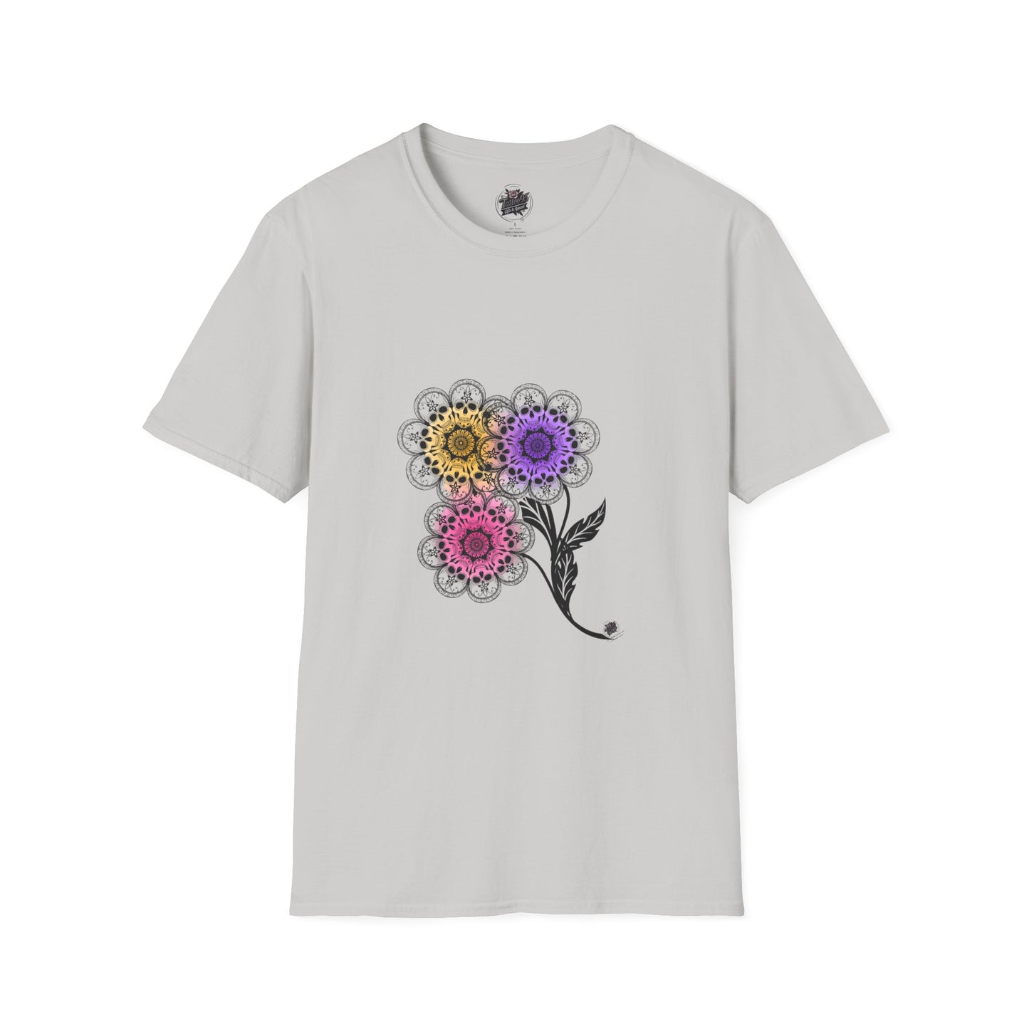 Skull Flower Mandala Trio - Unisex T-Shirt — Sugar Skull Back Medallion