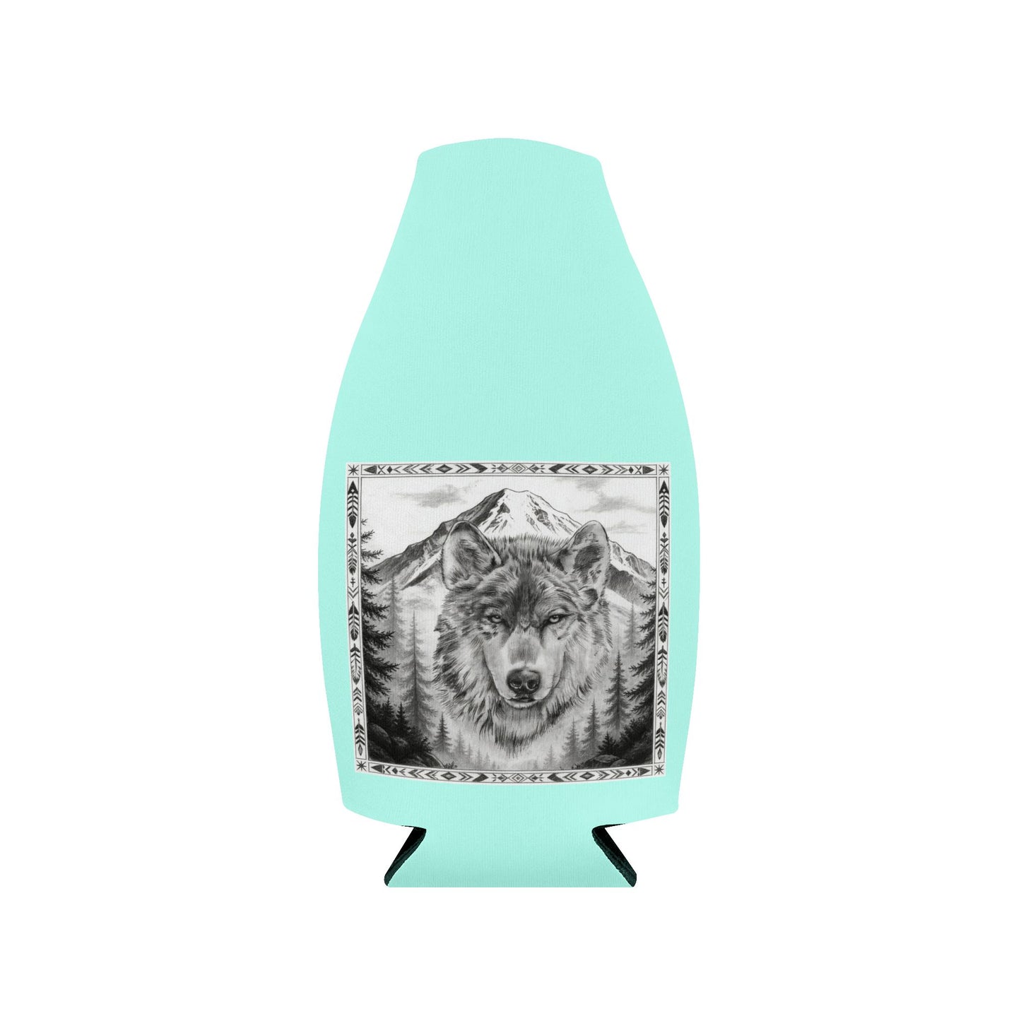Wolf Mountain Tattoo Zip-Up Bottle Cooler Sleeve — Native American Design