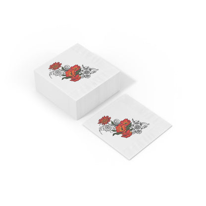 Floral Red Poppy Cocktail Napkins — Elegant Botanical Party Napkins