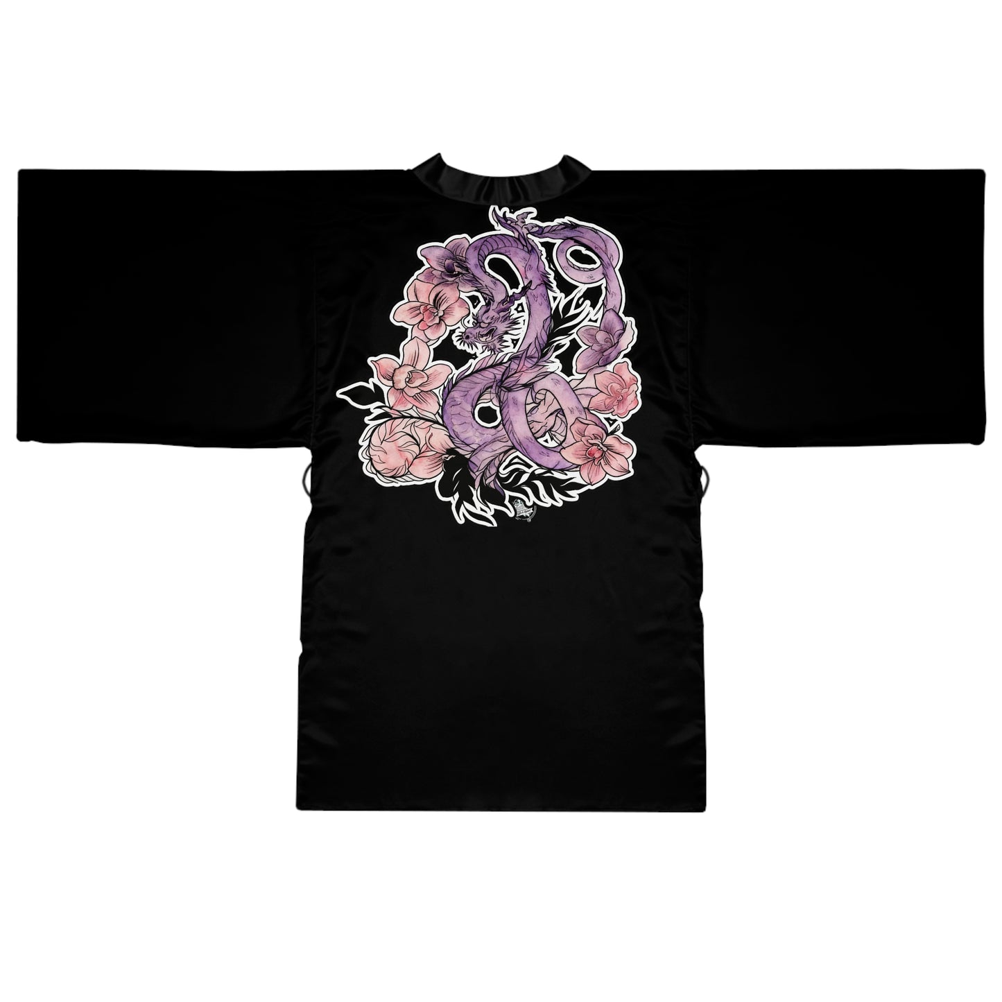 Dragon Orchids - Kimono Robe — Silk-Touch Mid-Length Tattoed Dragon Print