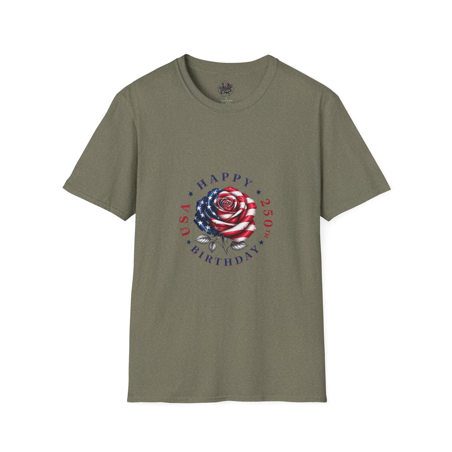 Happy Birthday America Rose Tattoo - Gildan Black T-Shirt — Artistic Portrait Graphic Tee