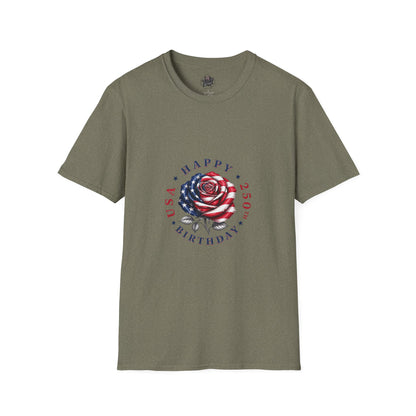 Happy Birthday America Rose Tattoo - Gildan Black T-Shirt — Artistic Portrait Graphic Tee