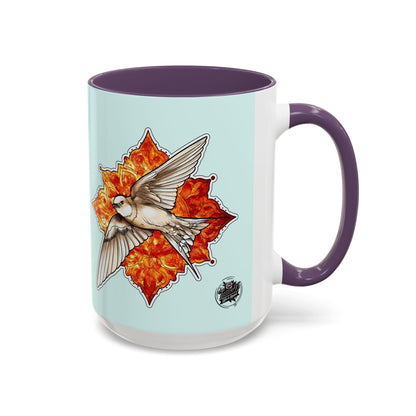 Swallow & Autumn Leaf Accent Coffee Mug — Ceramic Bird Lover Gift (11/15oz)