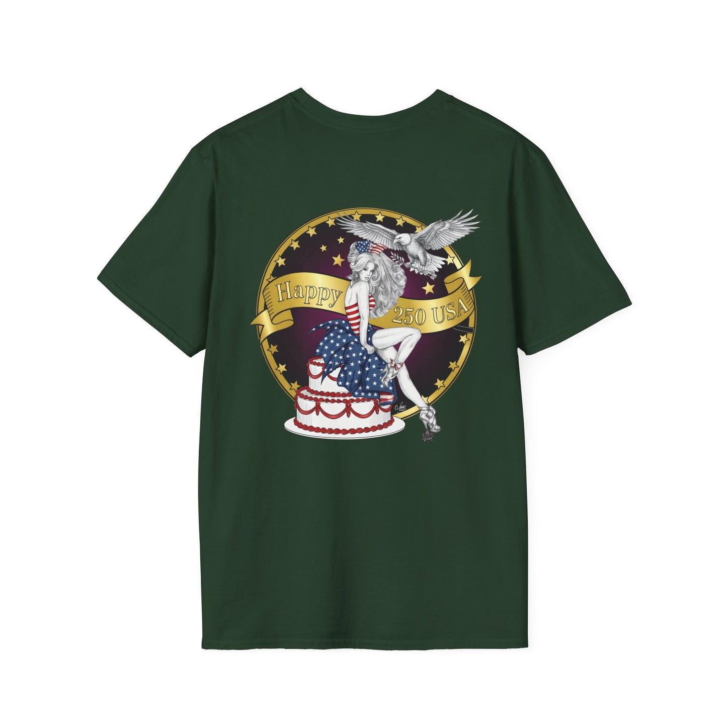 Eagle Tattoo T-Shirt with Flag & Lady Liberty – Happy 250th Birthday USA
