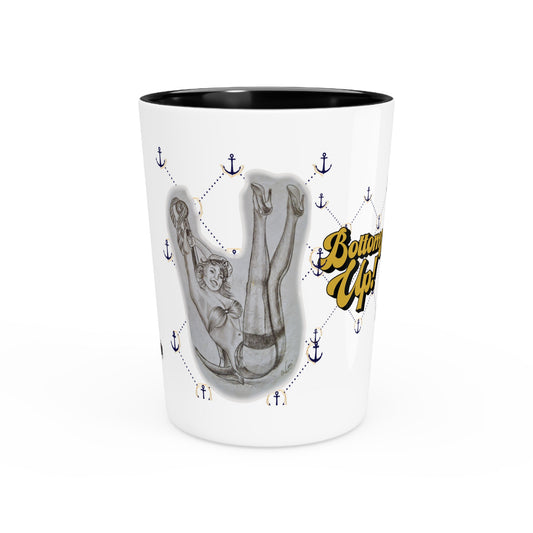 Vintage Sailor Girl Artwork and BOTTOMS UP - Ceramic Shot Glass