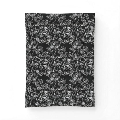 Peonies Tattoo Artwork (White) - on Black Cotton Comforter — Soft White Down Alternative Duvet Insert