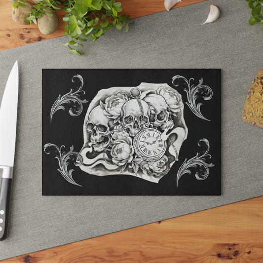 Skull Time - Glass Cutting Board