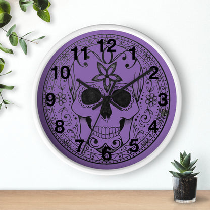 Sugar Skull - Wall Clock — Purple Background (Black or White Base)