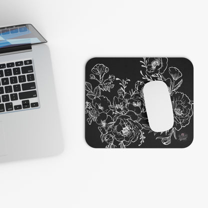 Peonies Tattoo Artwork - Rectangle Mouse Pad — Elegant White & Black Desk Mat