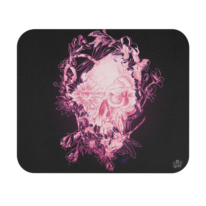 Floral Skull and Dragonfly Tattoo Art (Pink) - Mouse Pad — Elegant Purple & Black Desk Mat