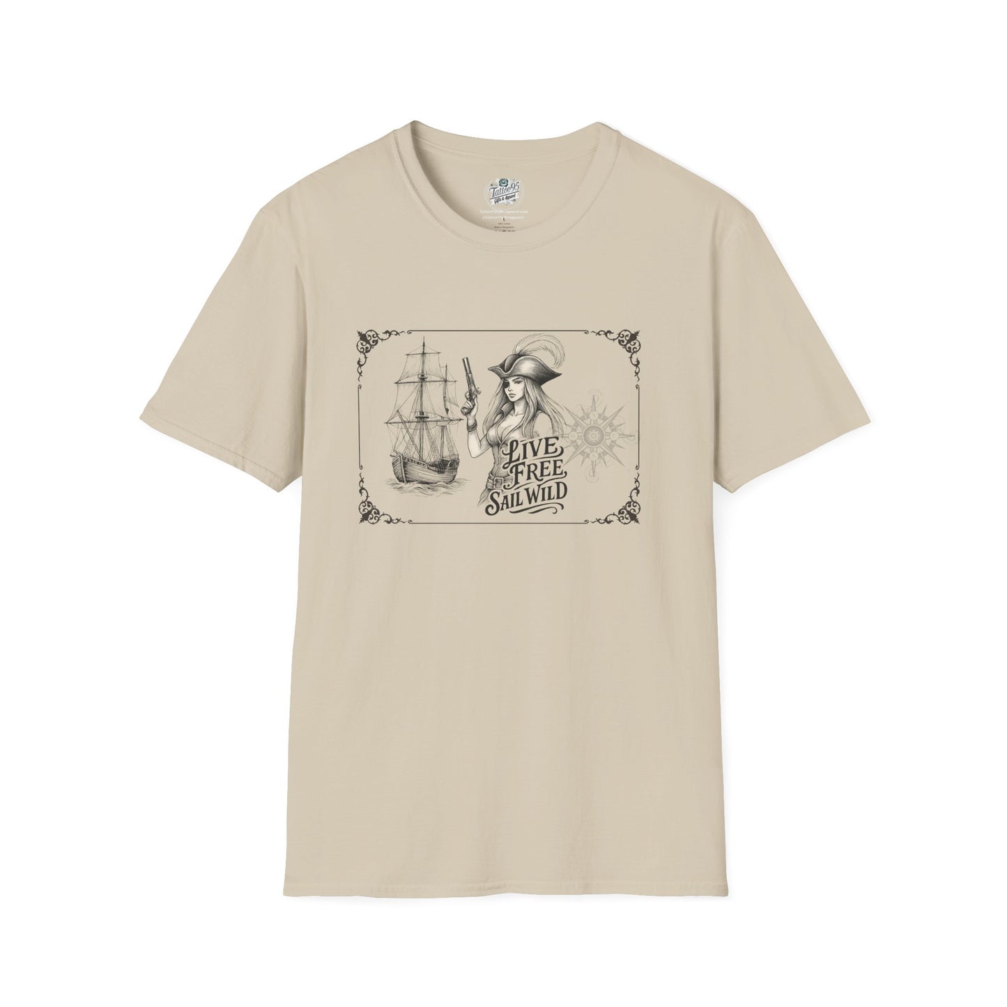 Live Free, Sail Wild Pirate Lady with Back Quote "I’m the Storm You Saw Coming" - Tshirt