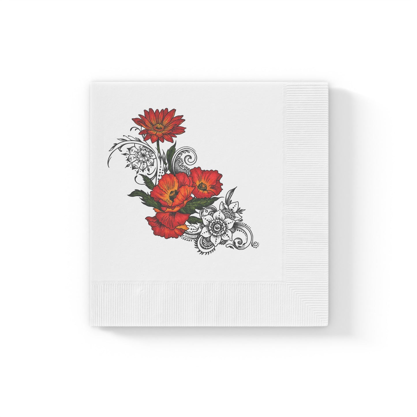 Floral Red Poppy Cocktail Napkins — Elegant Botanical Party Napkins