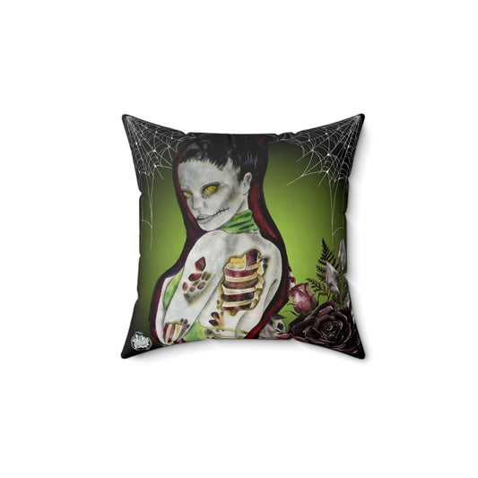 Zombie Lady Deadrah - Square Pillow, Home decor, Black Pillow