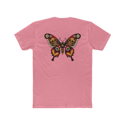Moth & Skulls Crew Tee — Red Yellow & Green Graphic 'Quiet Promise' Cotton Tee