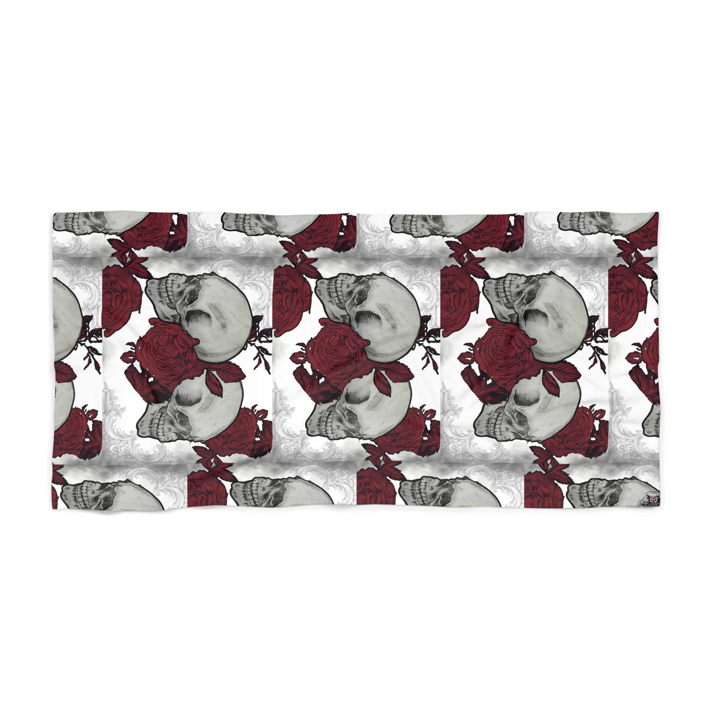 Skull and Roses - Beach Towel — Gothic Floral Beach Towel (Small & Large)