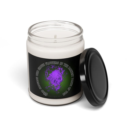 Floral Skull and Dragonfly Tattoo Art (Purple) - Find Someone Who Grows Flowers in the Darkest Parts of You Quote 9oz Candle, Long-Burn Aromatic Candle Scented and unscented.