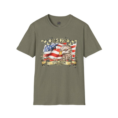 Eagle Tattoo T-Shirt with Flag & Lady Liberty – Happy 250th Birthday USA