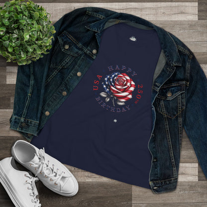 Happy 250th Birthday America - Birthday Rose - Women’s Plain Jersey T-Shirt