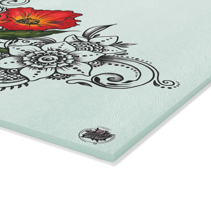 Floral Red Poppy Glass Cutting Board – Decorative Kitchen Chopping Board