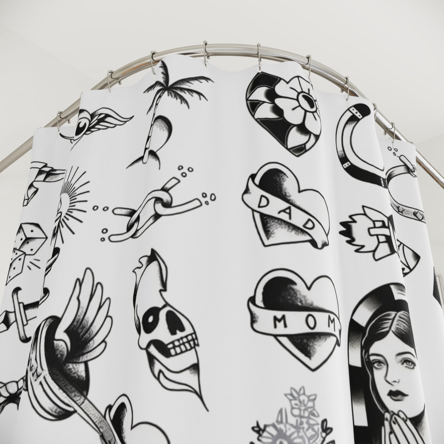 Retro Tattoos Shower Curtain - Tattoo Bathroom Art